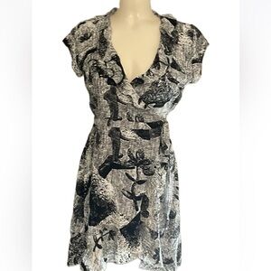 Sunday Best Black  and white Savoy  Floral Wrap ruffled dress